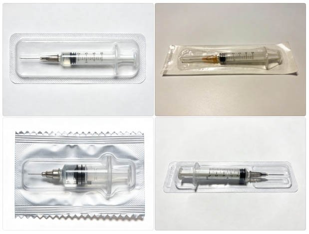 Sterile syringe in a blister pack produced by a HIJ syringe blister packing machine for a US medical device company, showcasing secure and hygienic packaging.