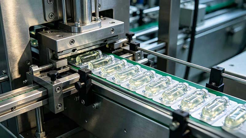 HIJ liquid blister packaging machine precision filling station with servo-driven nozzles achieving plus minus 1 percent fill volume accuracy