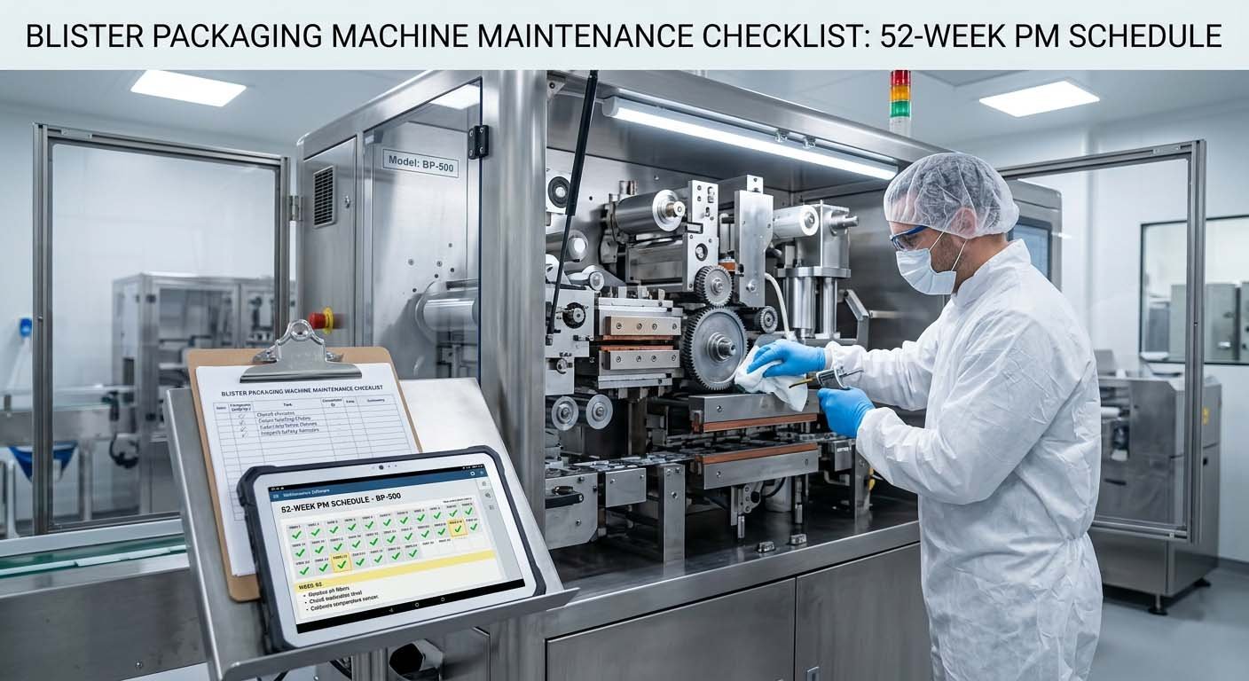Capsule blister packing machine 52-week preventive maintenance schedule — GMP-compliant maintenance program for pharma packaging lines