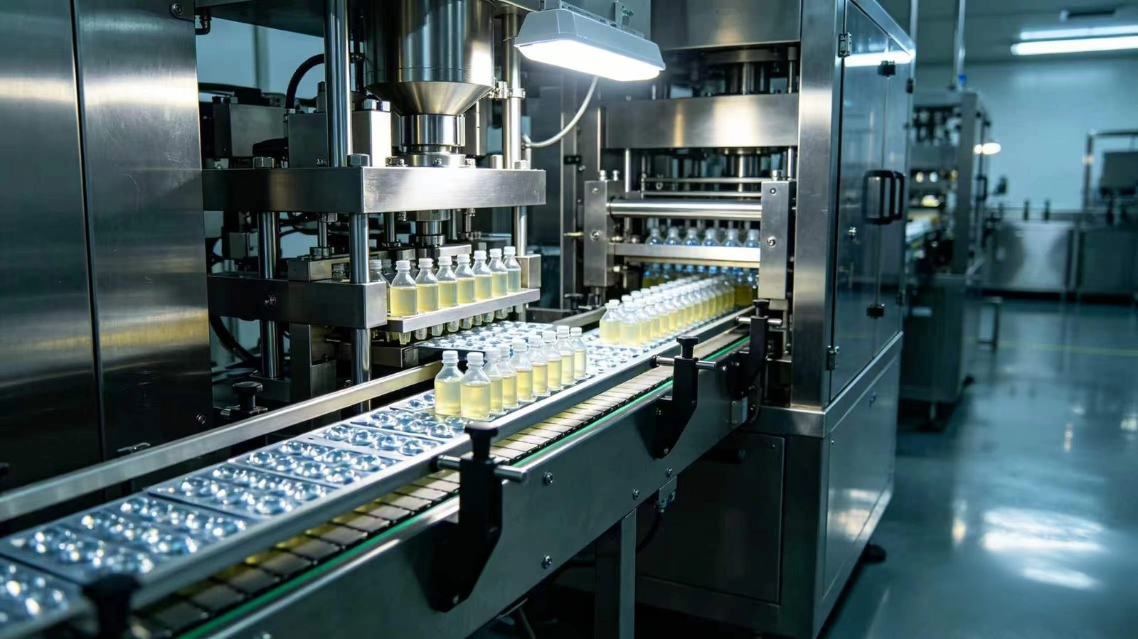 Pharmaceutical sterile liquid blister packaging line with in-process fill volume QC checkweigher and closed-loop dosing control