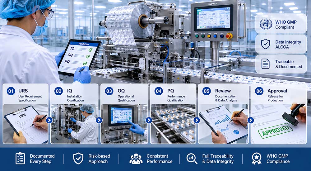 Pharmaceutical blister packaging machine IQ OQ PQ qualification protocol planning